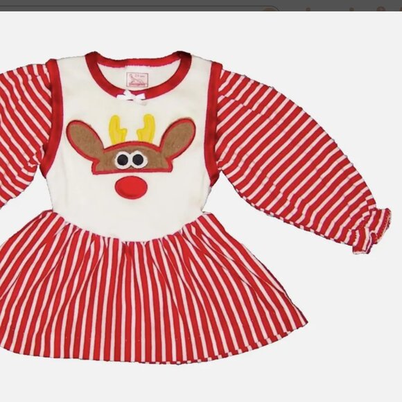 Vintage Buster Brown Baby Girls Red Nosed Reindeer Dress 24 Months Made in USA - Picture 3 of 3